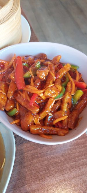 Crispy sezhuan "beef" at Lotus Plant Based Kitchen in Manchester