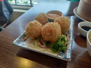 Excellent filo cheesy balls at Lotus Plant Based Kitchen in Manchester