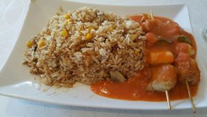 Satay Chicken and Fried Rice at Lotus Plant Based Kitchen in Manchester