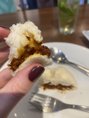Char siu steamed buns  at Lotus Plant Based Kitchen in Manchester