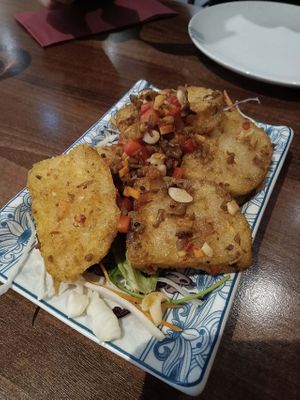 Radish cake at Lotus Plant Based Kitchen in Manchester