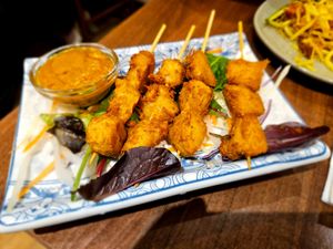 Chicken satay at Lotus Plant Based Kitchen in Manchester