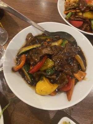 Black bean beef  at Lotus Plant Based Kitchen in Manchester