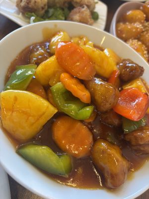 Sweet and sour chicken   at Lotus Plant Based Kitchen in Manchester