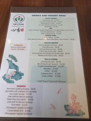 Drinks & desserts menu (BYOB - corkage fee) at Lotus Plant Based Kitchen in Manchester