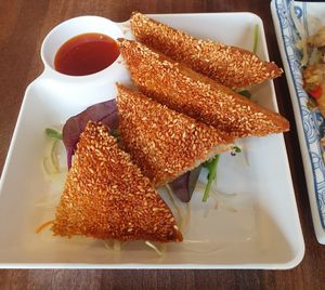 Sesame toast at Lotus Plant Based Kitchen in Manchester
