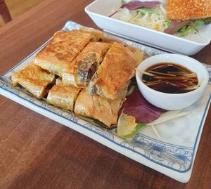 Bean curd rolls (B. Pan fried) at Lotus Plant Based Kitchen in Manchester