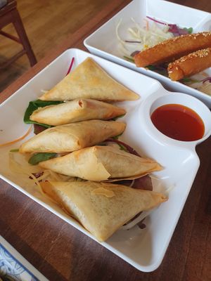 Samosas at Lotus Plant Based Kitchen in Manchester