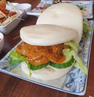 Satay been bao buns at Lotus Plant Based Kitchen in Manchester