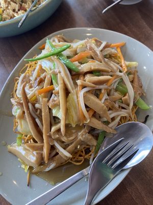 Crispy noodles with duck  at Lotus Plant Based Kitchen in Manchester