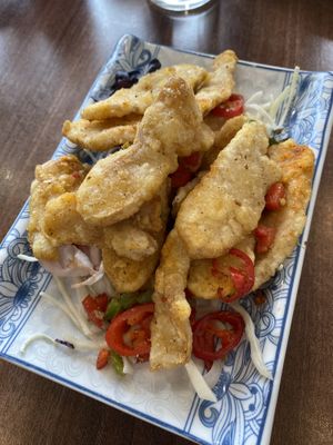 Salt and pepper chilli squid  at Lotus Plant Based Kitchen in Manchester