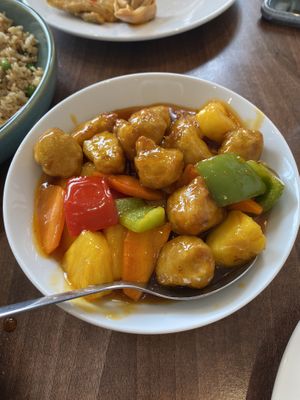 Sweet and sour chicken  at Lotus Plant Based Kitchen in Manchester