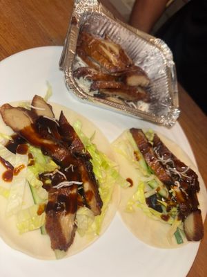 Duck pancakes   at Lotus Plant Based Kitchen in Manchester