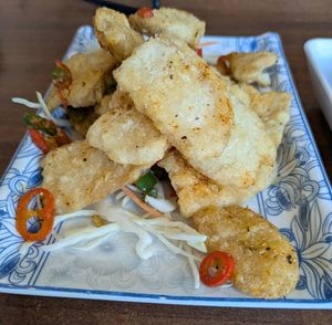 Salt and pepper calamari (the king oyster mushroom version) at Lotus Plant Based Kitchen in Manchester