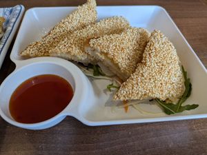 Sesame toast at Lotus Plant Based Kitchen in Manchester