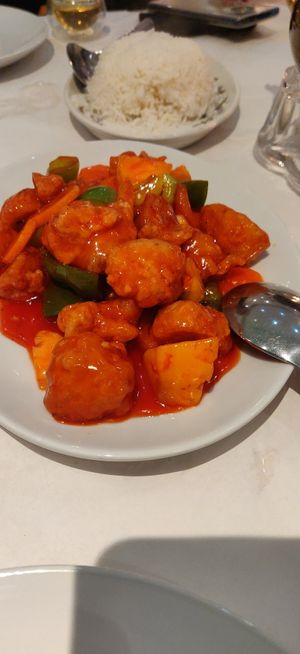 Sweet sour chicken at Lotus Plant Based Kitchen in Manchester