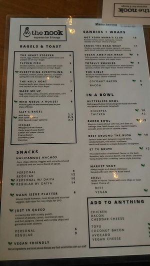 Menu 2 at The Nook on Gottingen in Halifax