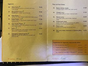 Menu at Shanthi Indian and Sri Lankan Cuisine in Unterseen