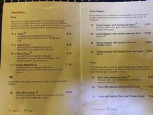 Menu at Shanthi Indian and Sri Lankan Cuisine in Unterseen