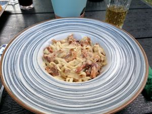 Pasta mit Pfifferlingen at Die Grenzburg in Güstrow in Mecklenburg-vorpommern