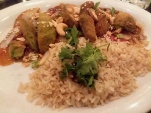 kung pao avocado with rice, peppers and onions at The Local in Naples