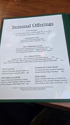 Seasonal menu at The Peak Restaurant and Bar in California