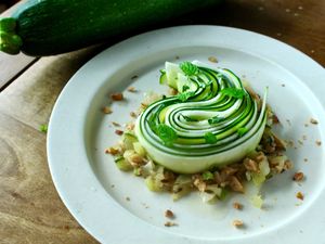 Farm-fresh zucchini rolled into an elegant turban shape at PLANT KITCHEN TOKYO - プラントキッチン東京 in Tokyo