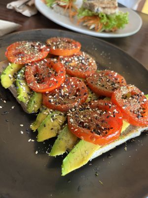 Avocada and grilled tomato toast  at June's Art Cafe in Koh Samui