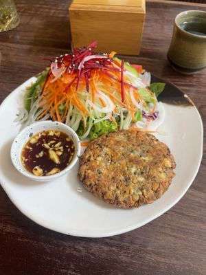 Papaya salad and tofu patty  at June's Art Cafe in Koh Samui