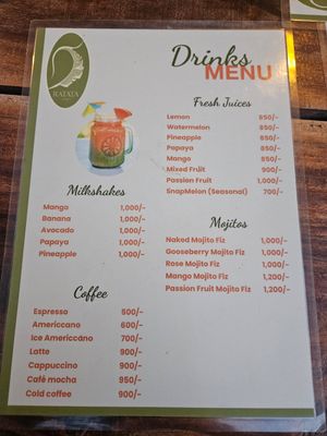 Drinks Menu at Ratata Cafe in Eastern Province