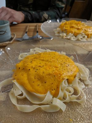Carrot cream pasta at Nayuta Cafe in Busan