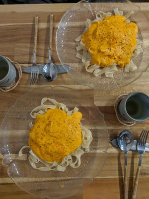 Carrot cream pasta at Nayuta Cafe in Busan