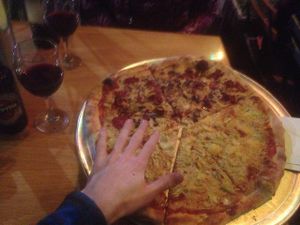 huge family pizza ajew at Hatool HaYarok - The Green Cat in Tel Aviv