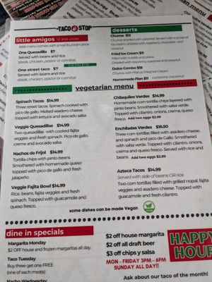 Vegetarian/Vegan menu at The Taco Stop in Fort Collins