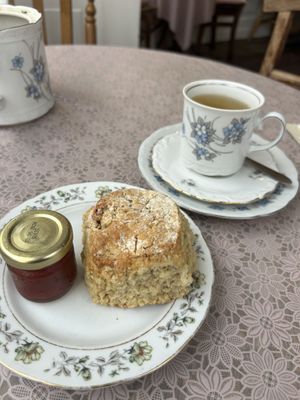 second round - scone (no vegan clotted cream)  at Queens tea room in Noord-holland
