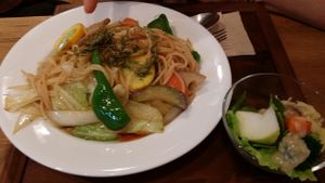 Japonese noodles dinner set (1,380¥) at Ohisamaya in Sendai