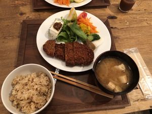 Seitan and salad  at Ohisamaya in Sendai