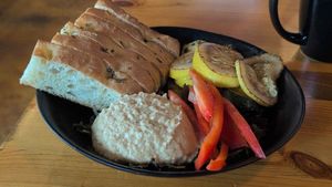 Roasted garlic hummus plate with focaccia at The Hawthorn Bistro & Bakery in Tallahassee
