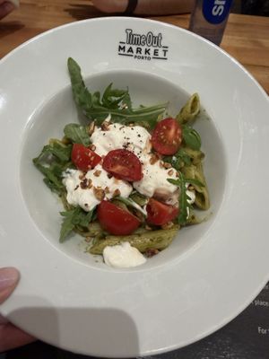 Penne pasta with pesto and burrata  at Fava Tonka — Time Out Market Porto in Porto