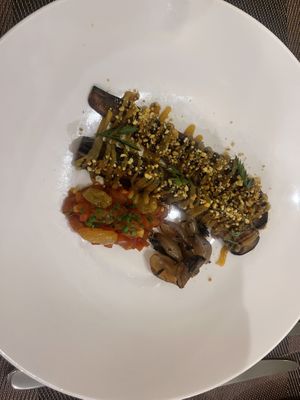 Sweet and sour aubergine  at The Three Horseshoes in Fordham