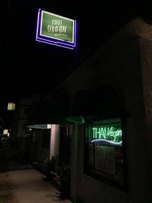 Signage at night at Thai Vegan - Marina in Marina Del Rey