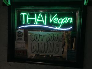 Signage at night at Thai Vegan - Marina in Marina Del Rey