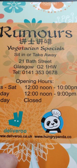 Menu at Rumours Kopitiam in Glasgow