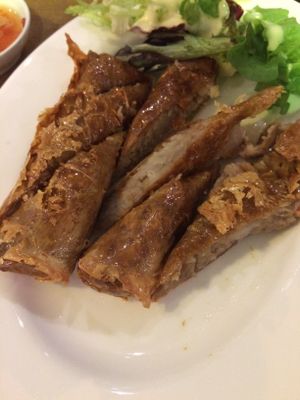 Some kind of spring roll that wasn't what we expected, and was sweet. Very good. at Rumours Kopitiam in Glasgow