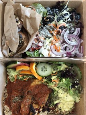 Greek Salad & Buddha Bowl to go at Moehren Milieu Eco Cafe in Mainz