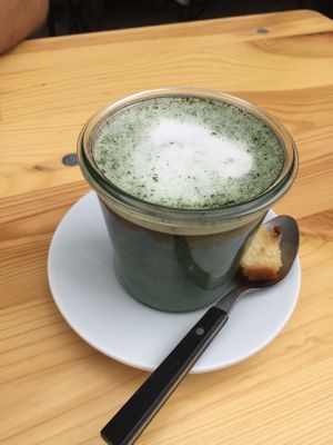 Spirulina Ginger Latte at Moehren Milieu Eco Cafe in Mainz