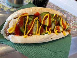 Vegan hotdog  at Run Amuk in South Fremantle