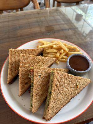 Vegan sandwiches  at Bhūmi Café in Rishikesh