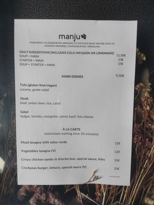 Menu at Manju in Porto