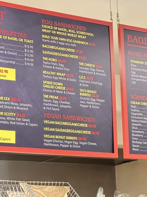 Listing of vegan sandwiches  at Utopia Bagels in New York